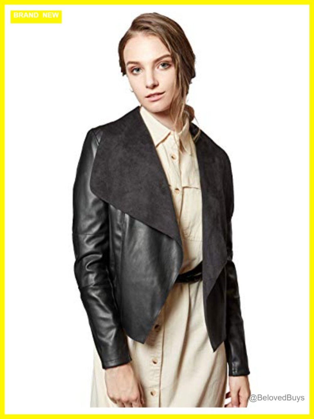 Faux Leather Jacket Slim Open Front Lapel Blazer